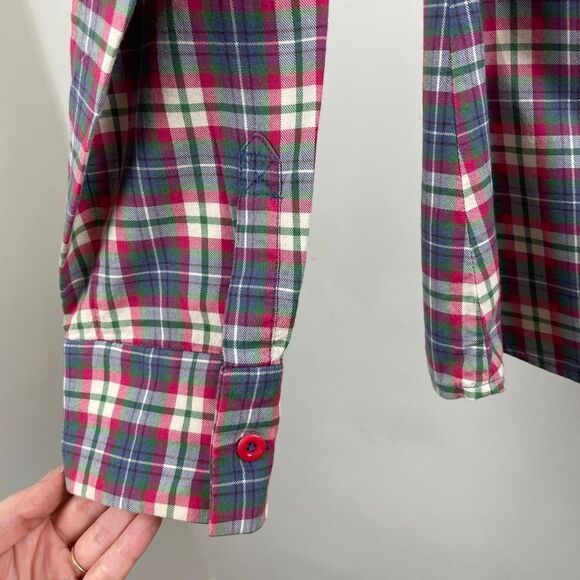 Boden Plaid Button Up Long Sleeve Shirt - Women’s 10 Blue, pink, green, & white - Picture 7 of 10